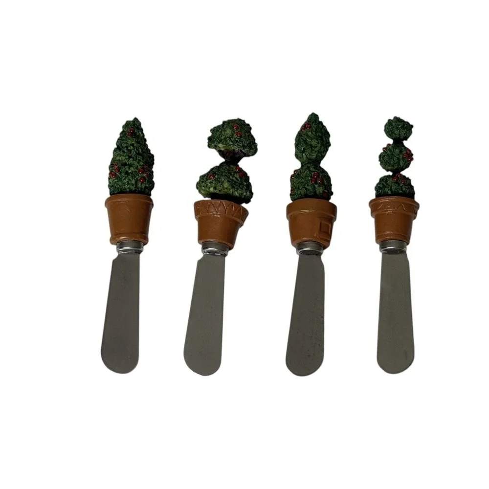 Topiary Christmas Tree Cheese/Butter Spreaders Resin & Stainless Steel Set of 4